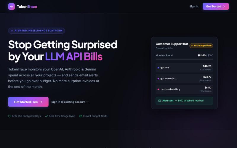 TokenTrace — LLM Spend & Budget Control — screenshot