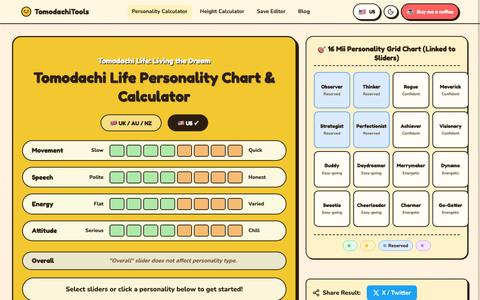 Tomodachi Life Personality Chart: Personalities & Calculator — screenshot