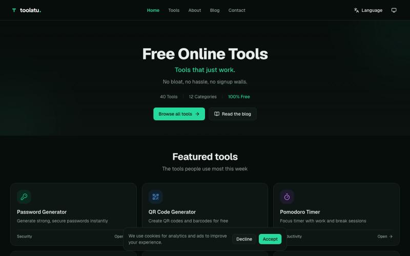 Toolatu — Free Online Tools — screenshot