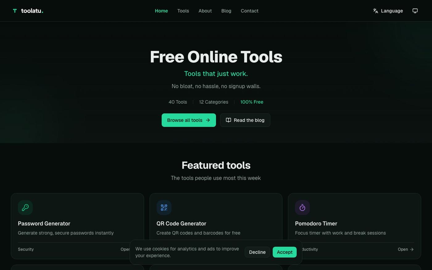 Toolatu — Free Online Tools — screenshot