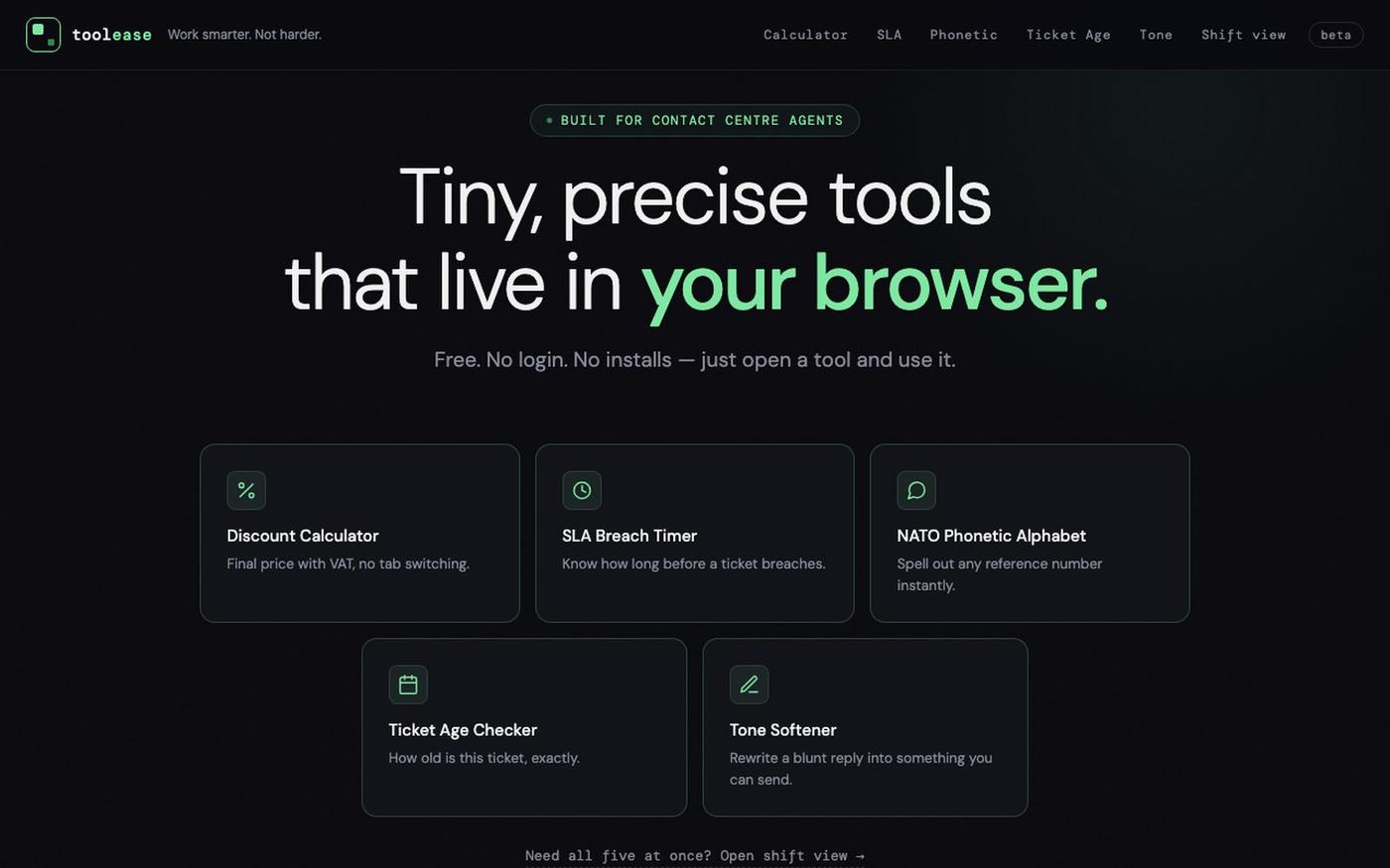 Toolease — Smarter Tools for Contact Centre Agents — screenshot