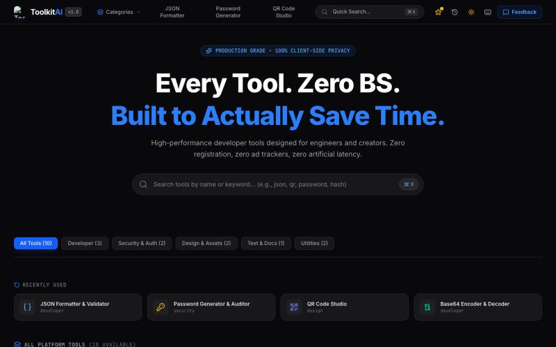Toolkit AI — Every Tool. Zero BS. Built to Actually Save Time. — screenshot