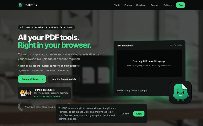 ToolPDFs. Every document task. One fast workspace. — screenshot