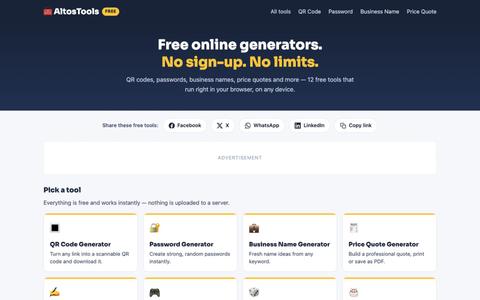 AltosTools — Free QR Code, Password, Business Name & Quote Generators — screenshot