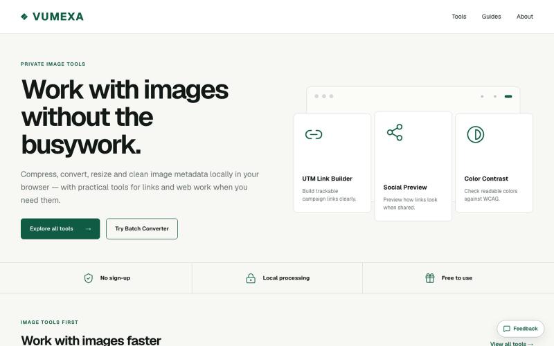 Free Image Tools: Compress, Convert & Resize Online | VUMEXA — screenshot