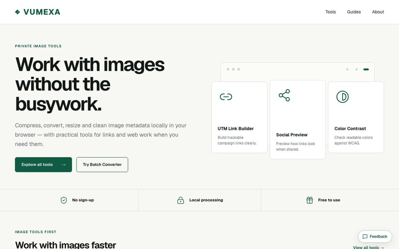 Free Image Tools: Compress, Convert & Resize Online | VUMEXA — screenshot