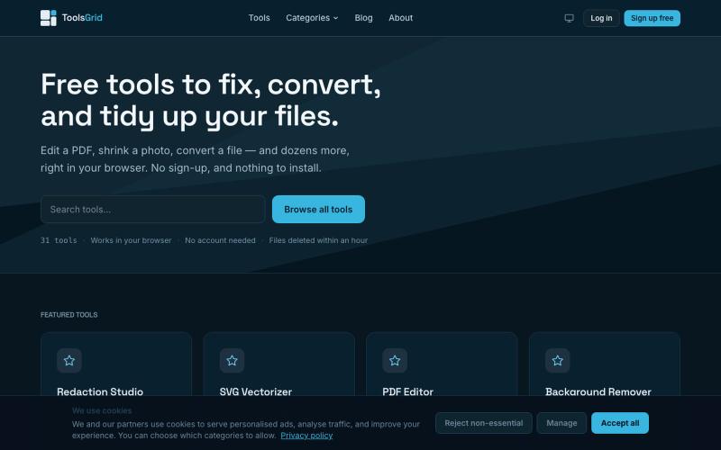 Free Online PDF, Image and File Tools | ToolsGrid — screenshot