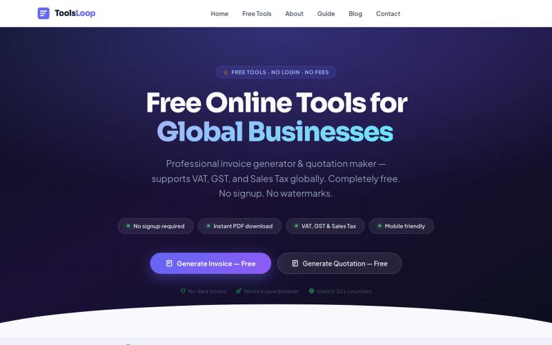 ToolsLoop — Free Business Tools for Freelancers Worldwide — screenshot