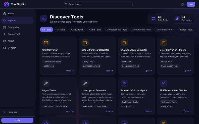 Explore Tools — Tool Studio — screenshot