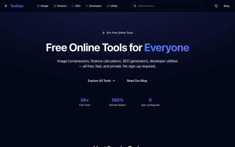 Toolsys — 30+ Free Online Tools for Images, SEO & Finance — screenshot