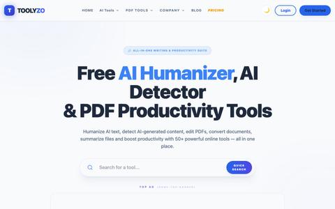 Toolyzo - Free AI Humanizer & PDF Productivity Hub — screenshot