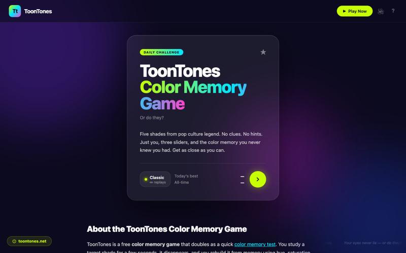 ToonTones · Color Memory Game — Match the Shade — screenshot