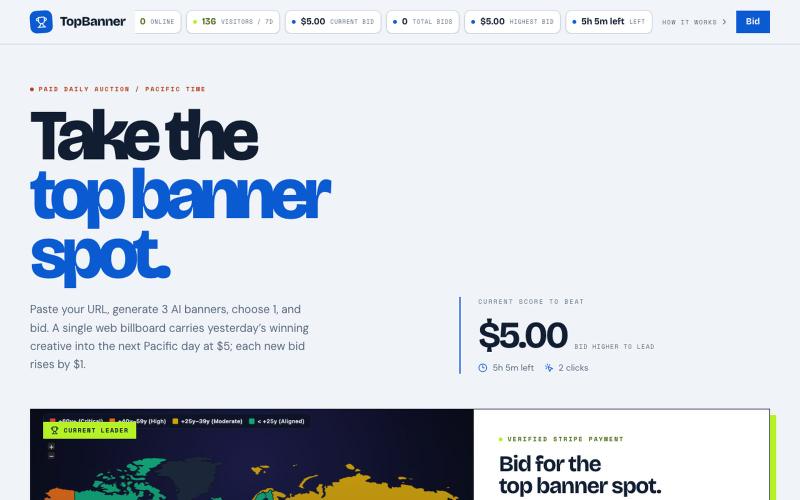 TopBanner — One slot. One winner. — screenshot