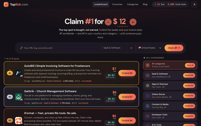 TopBidr — Buy your way to #1 — screenshot