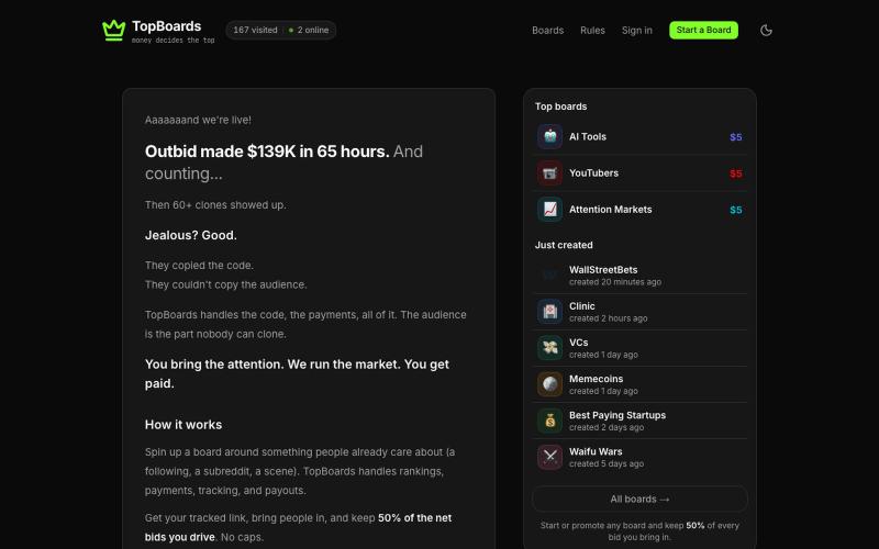 TopBoards - start your own leaderboard and get paid — screenshot