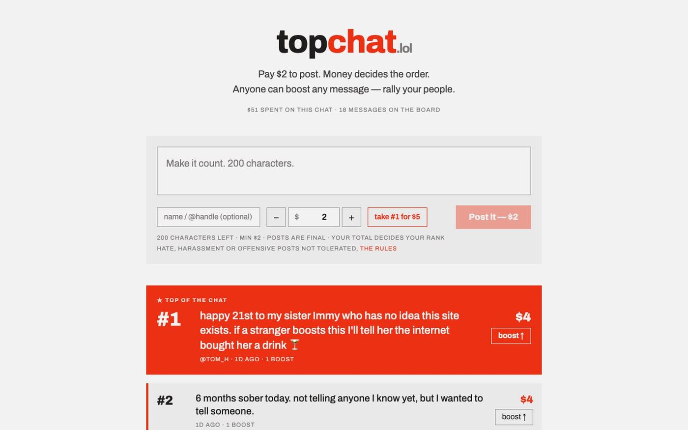 topchat.lol — money talks — screenshot