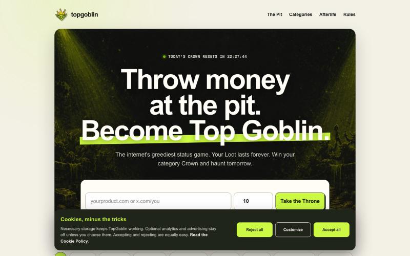 TopGoblin — The internet's greediest website leaderboard — screenshot