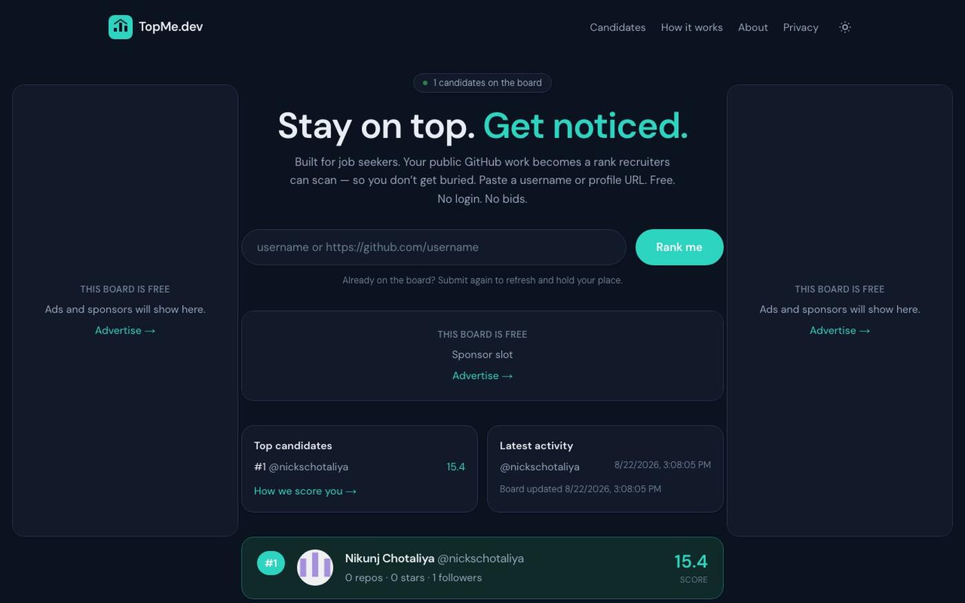TopMe.dev — Stay on top as a job-seeking developer — screenshot