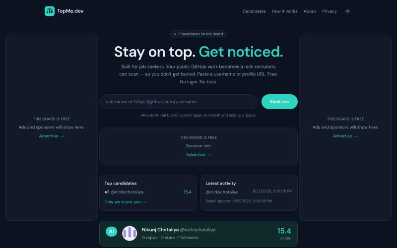 TopMe.dev — Stay on top as a job-seeking developer — screenshot