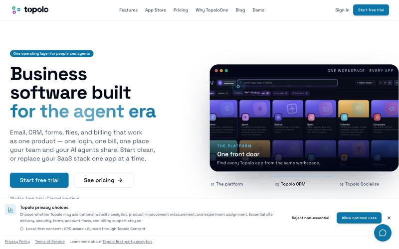 TopoloOne - Agent-Native Business Operating Platform — screenshot