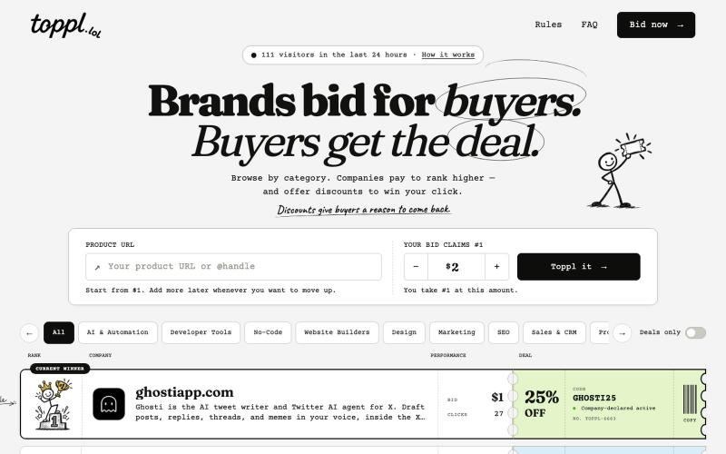 Toppl — Brands bid. Buyers get the deal. — screenshot