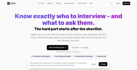 TopRec — AI Ranking + Self-Building Recruiter CRM — screenshot
