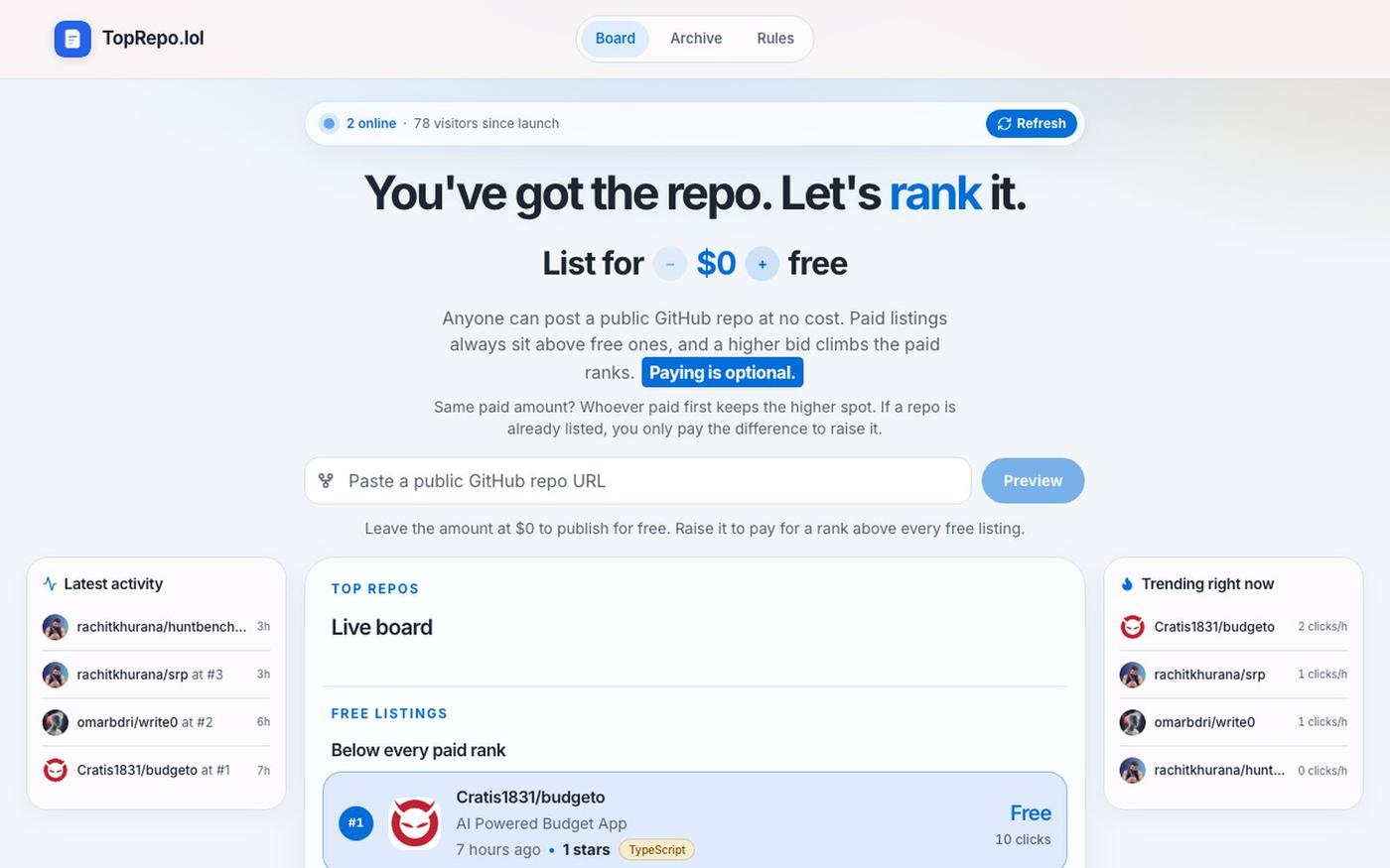 TopRepo.lol — The internet's most competitive GitHub board. — screenshot