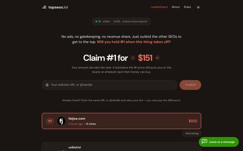 topseos.lol — the pay-to-rank leaderboard for SEO experts, agencies and apps — screenshot