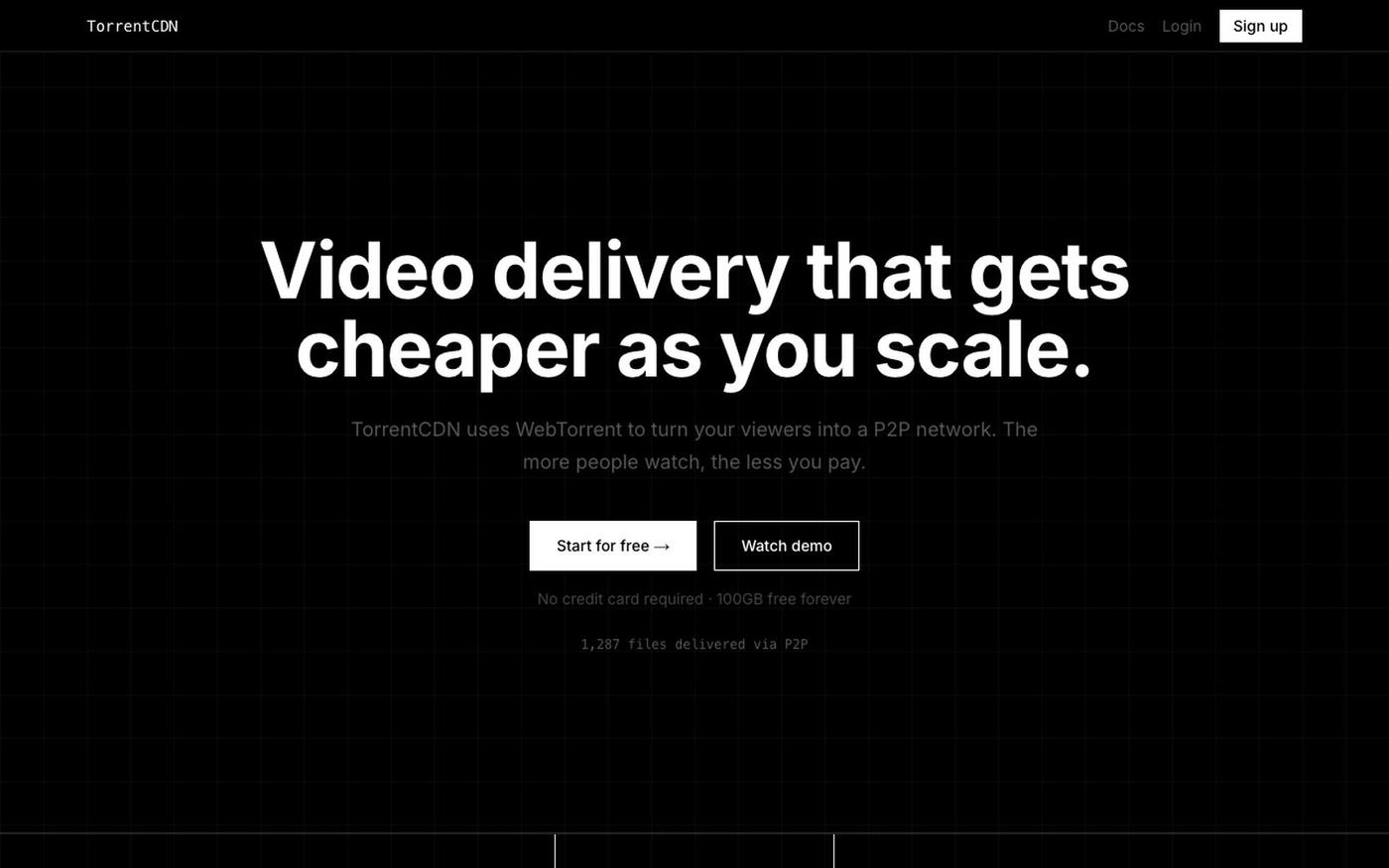 TorrentCDN — P2P Video Delivery That Gets Cheaper As You Scale — screenshot