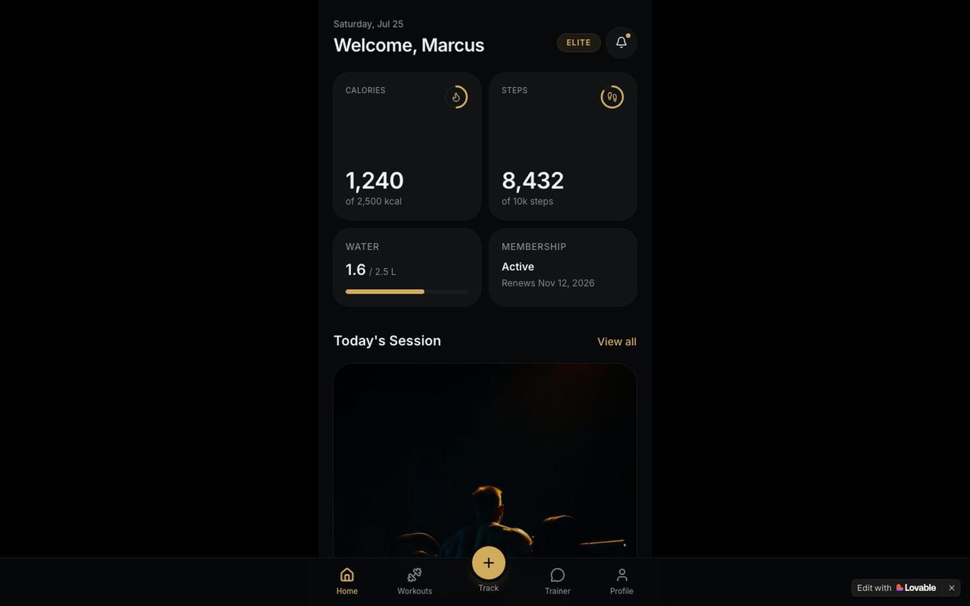 FitPro Gym — Your daily training command center — screenshot