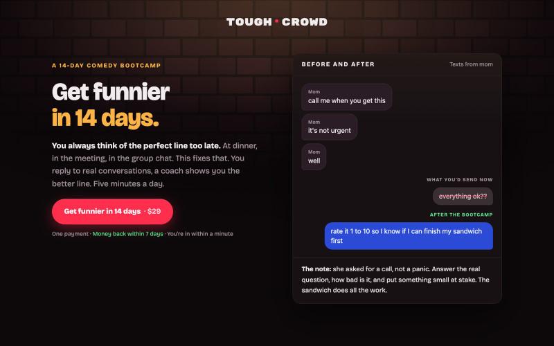 Tough Crowd — Get funnier in 14 days — screenshot