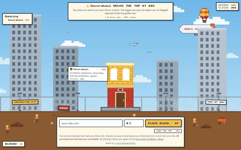 TowerBid: pay what you want, own the top — screenshot