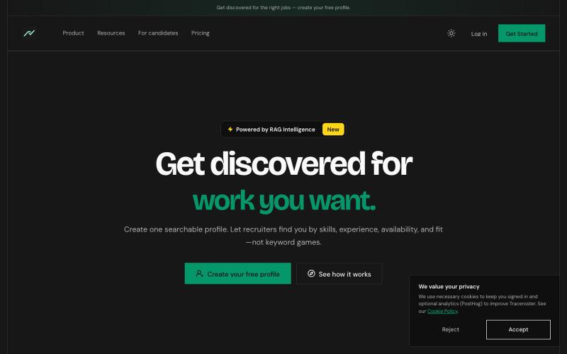 Traceroster | AI Job Search & Reverse Job Board — screenshot