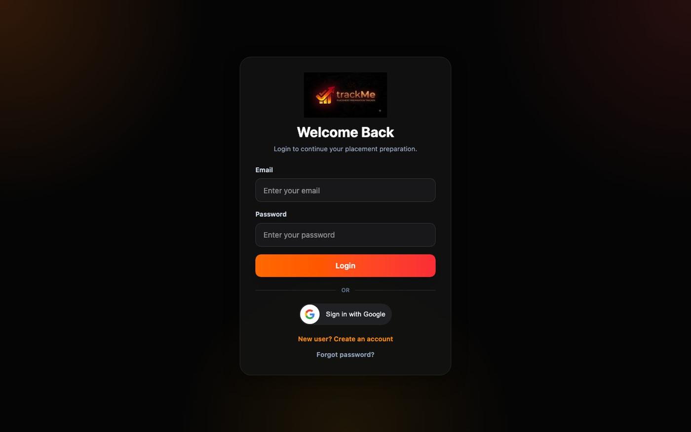 trackMe | Placement Preparation Tracker — screenshot