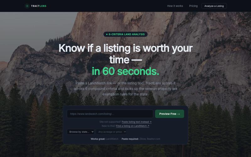 TractLens — Land Analysis for Serious Buyers — screenshot