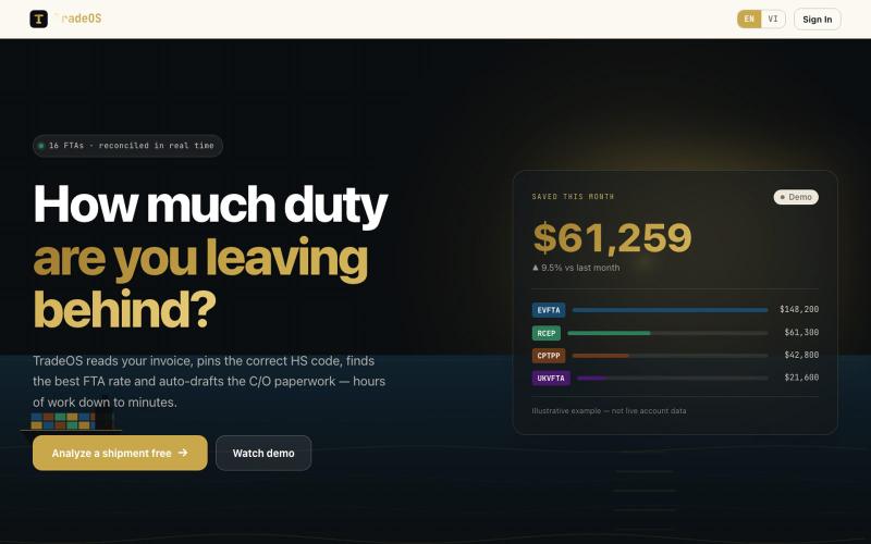 TradeOS — AI Export Compliance Agent — screenshot
