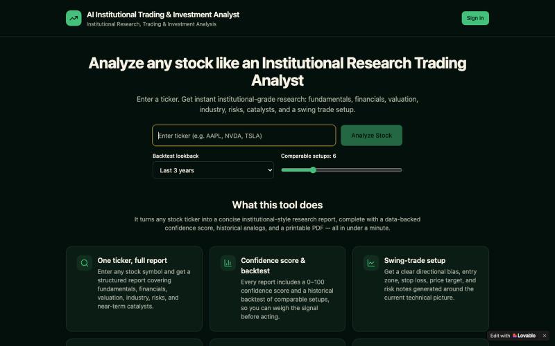 AI Institutional Trading & Investment Analyst – Instant Stock Research & Swing T — screenshot