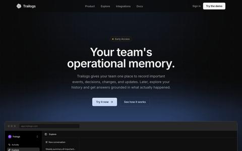 Trailogs — Your team's operational memory — screenshot
