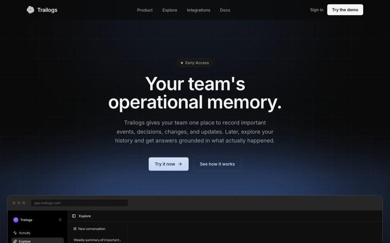 Trailogs — Your team's operational memory — screenshot