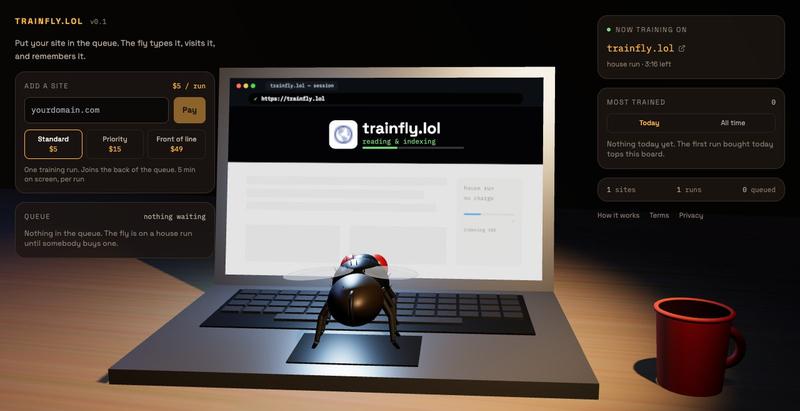 trainfly.lol — train a fly on your site — screenshot