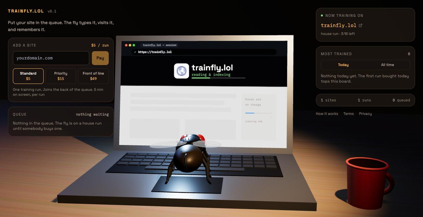 trainfly.lol — train a fly on your site — screenshot