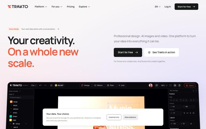 Your creativity. On a whole new scale. | Trakto Studio — screenshot