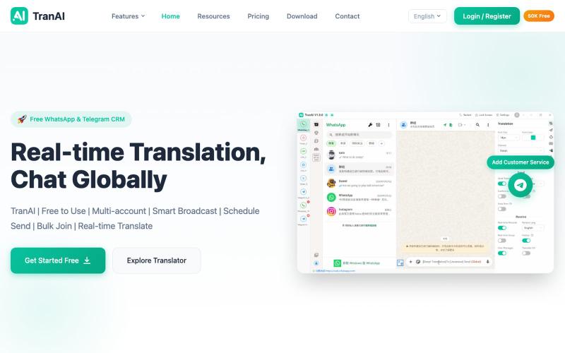 TranAI - WhatsApp & Telegram CRM with Real-time Translation | TranAI — screenshot