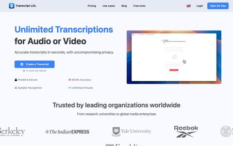 Transcript LOL - Transcribe Audio or Video with AI — screenshot