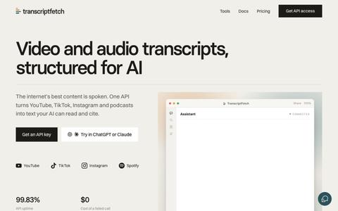 TranscriptFetch: Social Video & Audio to text API for builders — screenshot