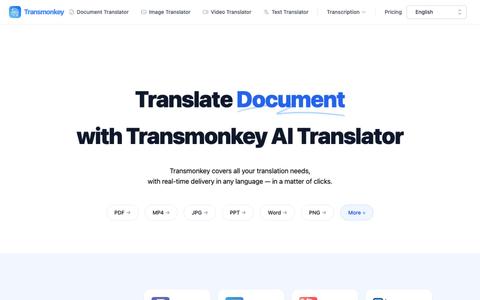 Translate Document, Image, Video Online with AI | Transmonkey — screenshot