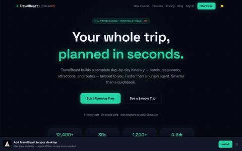 TravelBeast — AI Travel Planner | Your whole trip, planned in seconds — screenshot