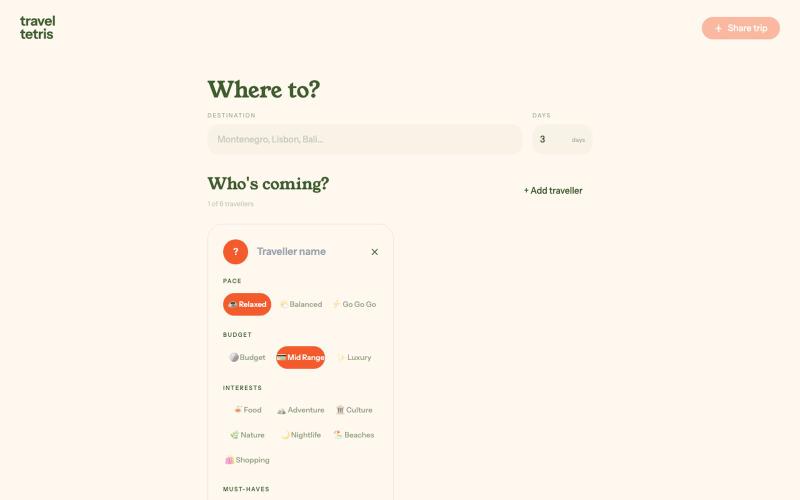Travel Tetris — screenshot