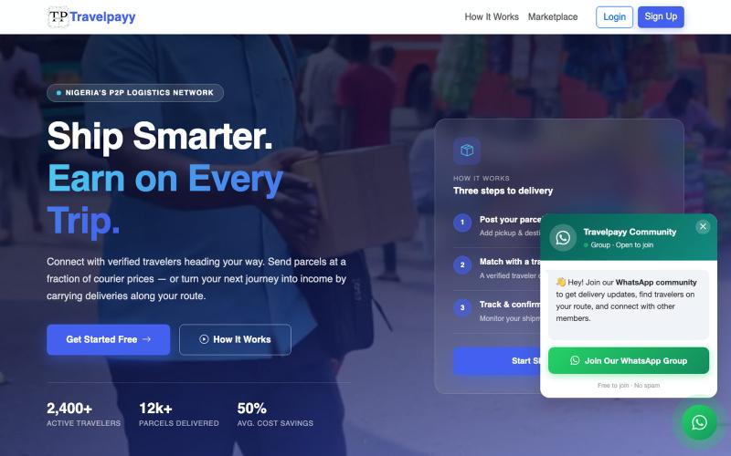 Travelpayy | Cheap P2P Shipping via Travelers — screenshot