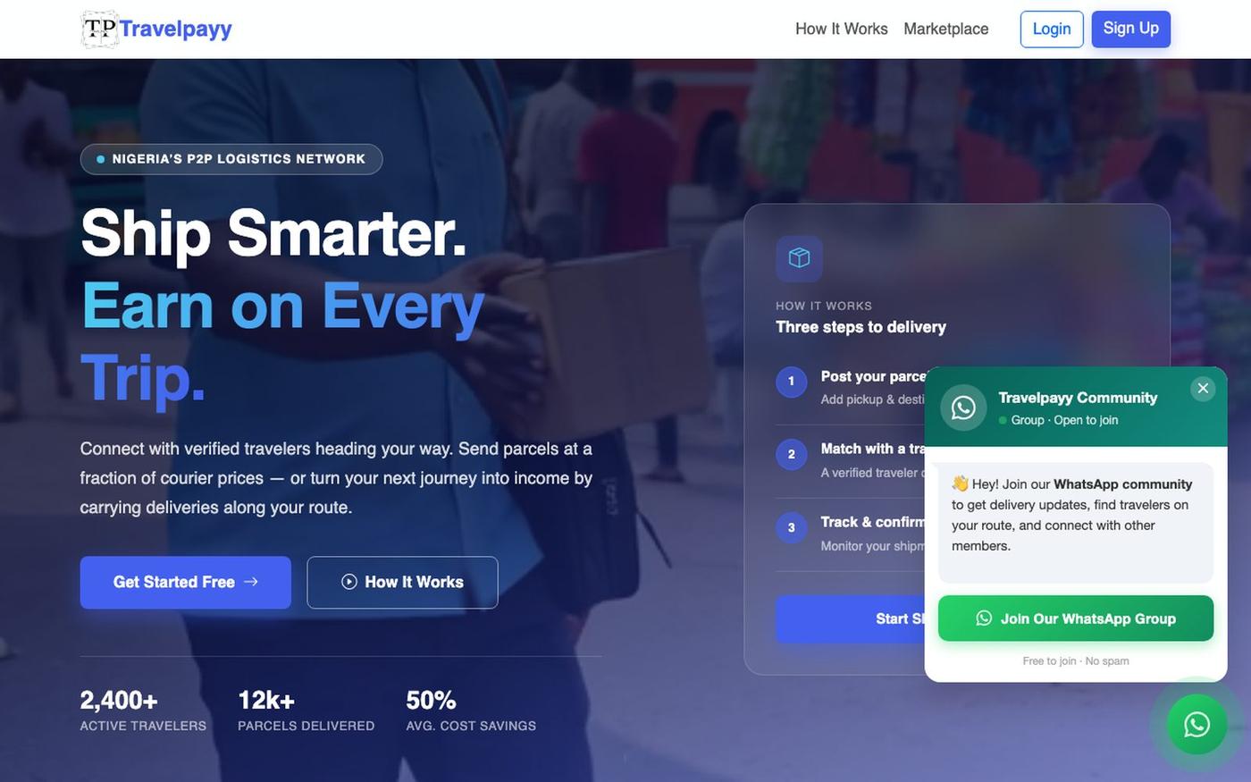 Travelpayy | Cheap P2P Shipping via Travelers — screenshot